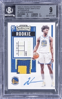 2020-21 Panini Contenders "Rookie Ticket" #RS-JWS James Wiseman Signed Patch Rookie Card (#3/10) - BGS MINT 9